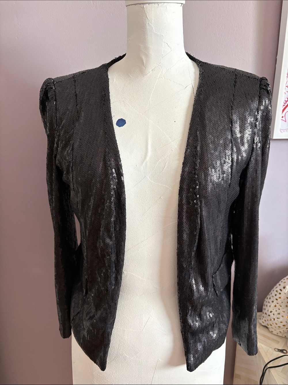 Eight Sixty Black Sequin Open-Front Blazer